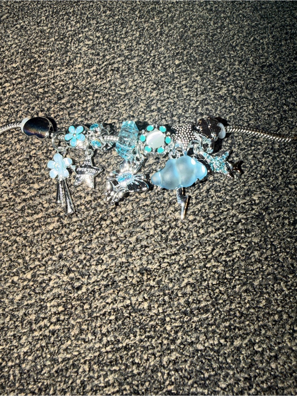 Silver Charm Bracelet with Light Blue Accents - Women Jewelry
